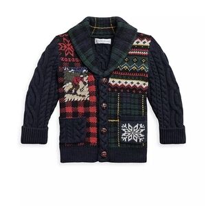 Ralph Lauren Boys Cotton Wool Navy Festive Cardigan